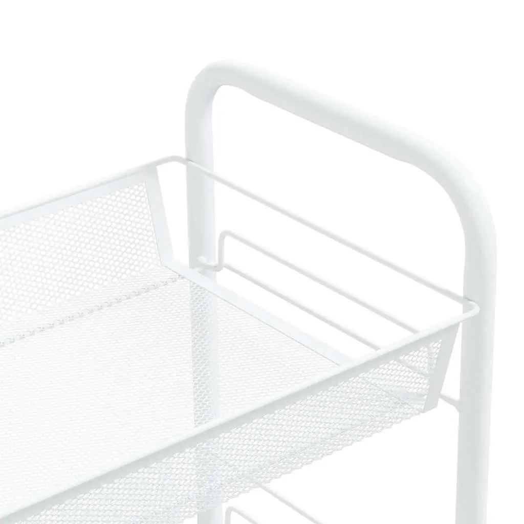 3-Tier Kitchen Trolley White Iron Storage Cart Organiser Mesh Baskets Wheels