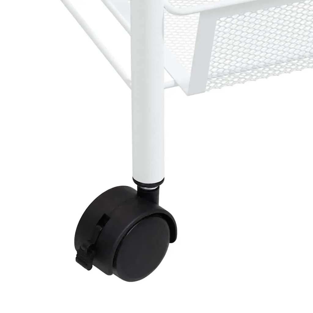 3-Tier Kitchen Trolley White Iron Storage Cart Organiser Mesh Baskets Wheels