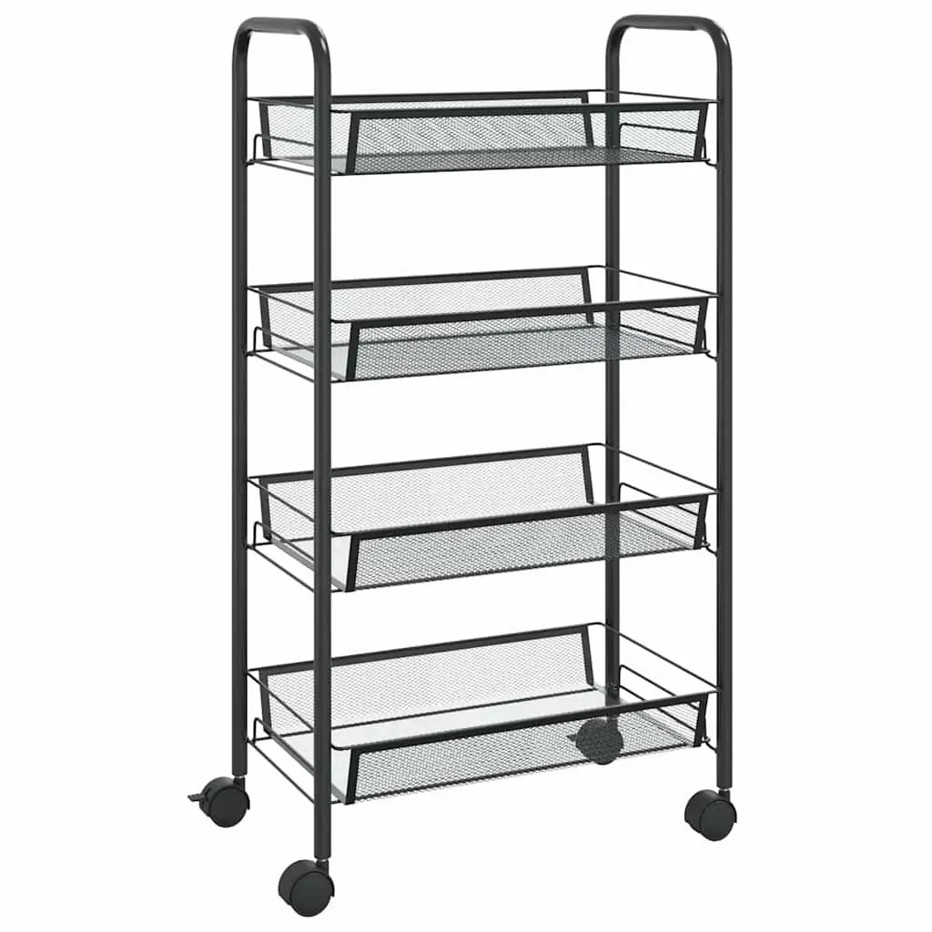 4-Tier Kitchen Trolley Black Iron Storage Cart Removable Mesh Baskets Wheels