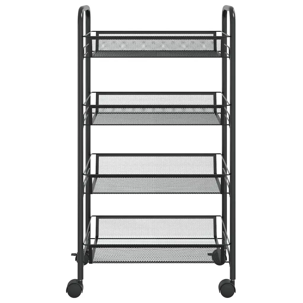 4-Tier Kitchen Trolley Black Iron Storage Cart Removable Mesh Baskets Wheels
