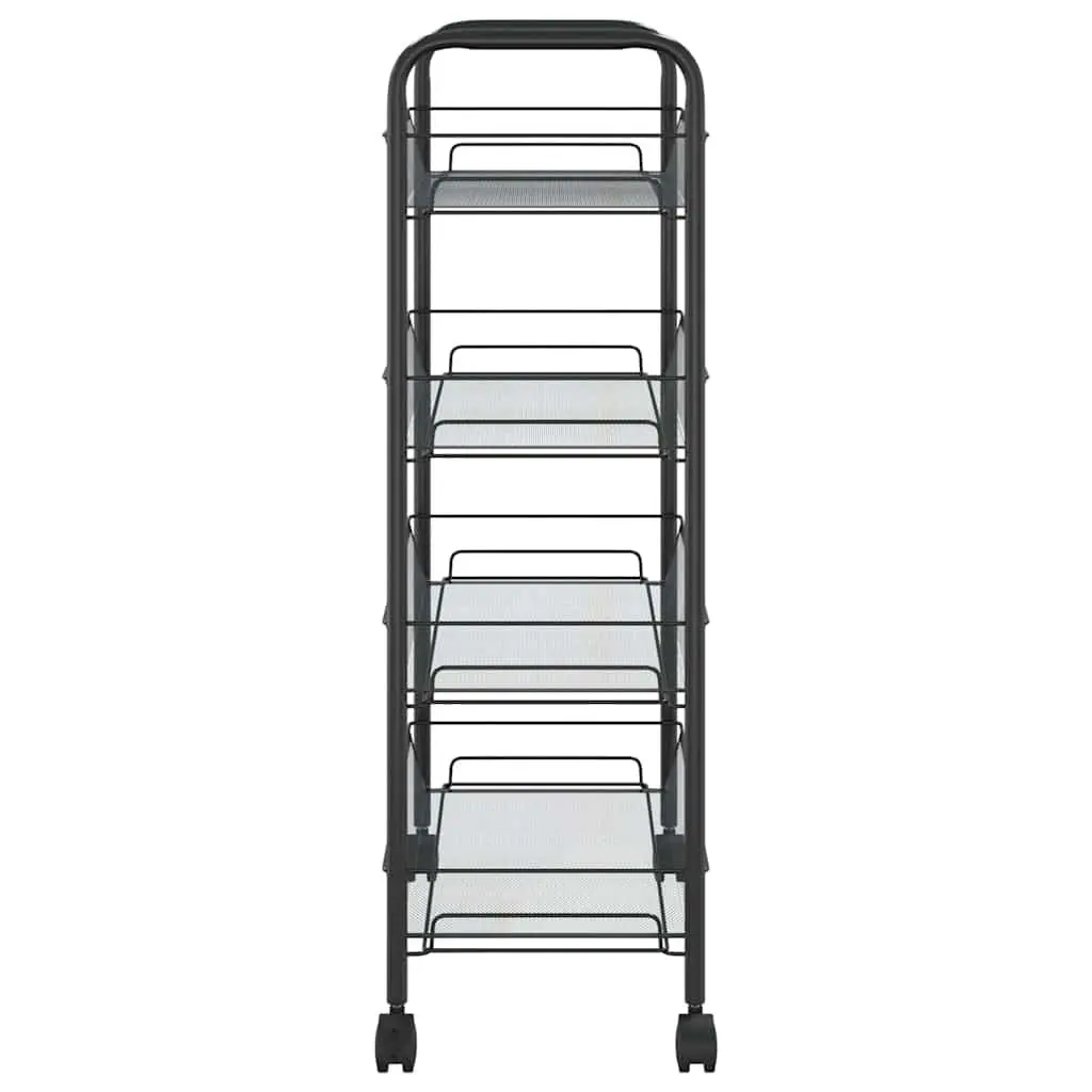 4-Tier Kitchen Trolley Black Iron Storage Cart Removable Mesh Baskets Wheels