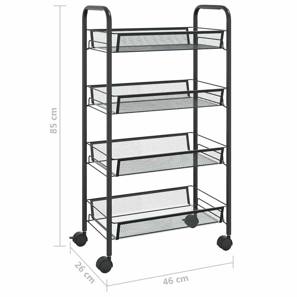 4-Tier Kitchen Trolley Black Iron Storage Cart Removable Mesh Baskets Wheels