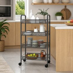 4-Tier Kitchen Trolley with Grey Storage and Removable Baskets