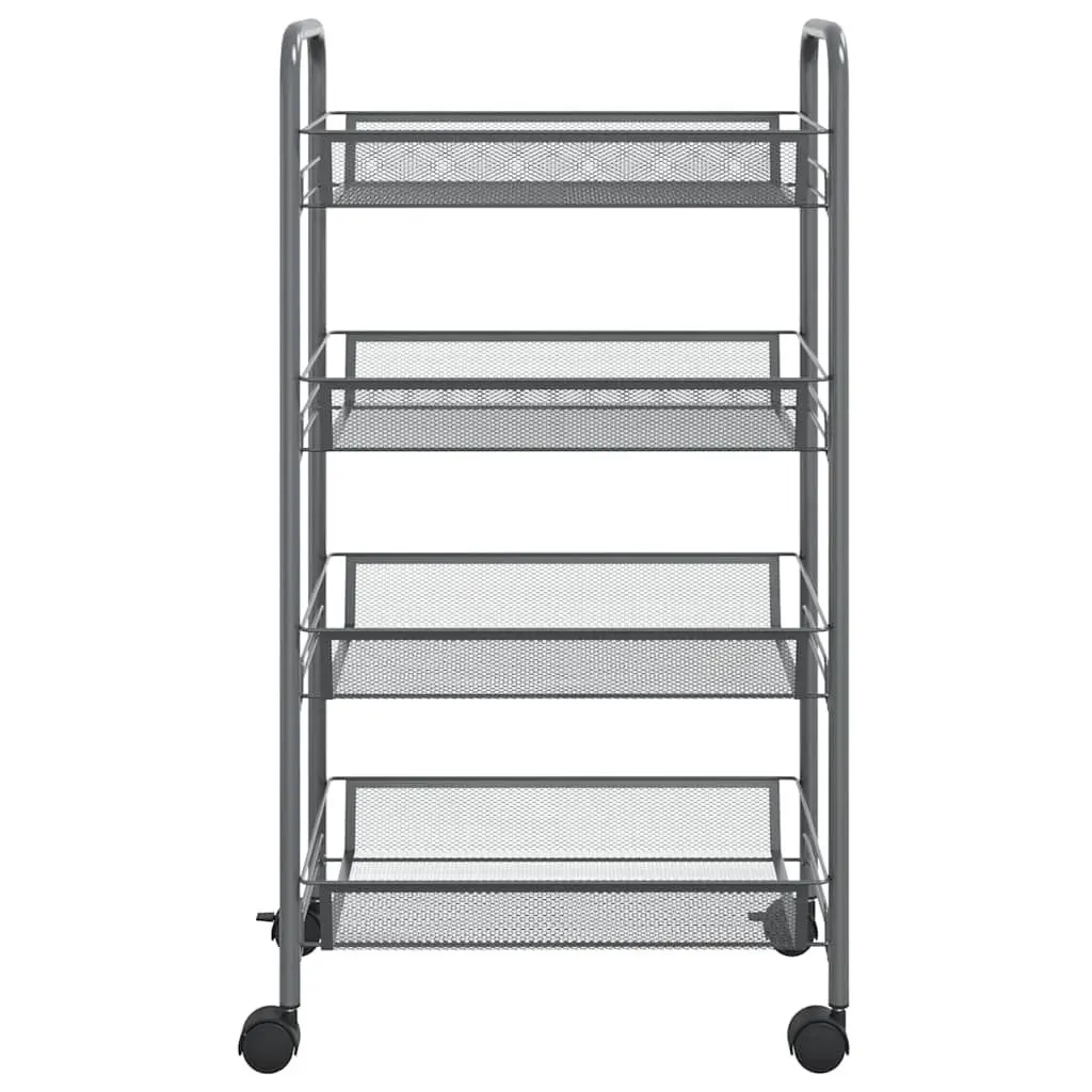 4-Tier Kitchen Trolley Grey Storage Cart Removable Mesh Baskets Iron Construction Wheels