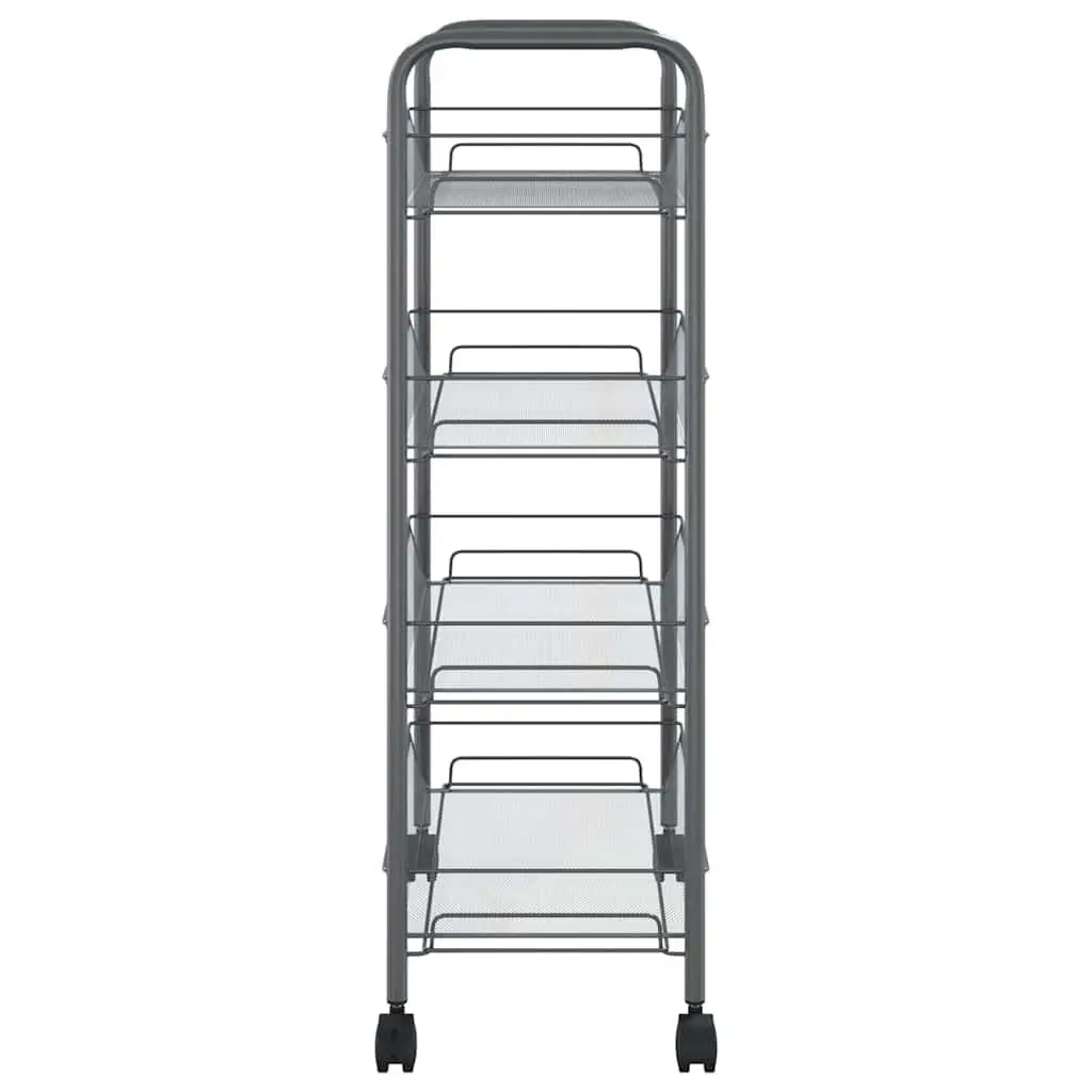 4-Tier Kitchen Trolley Grey Storage Cart Removable Mesh Baskets Iron Construction Wheels