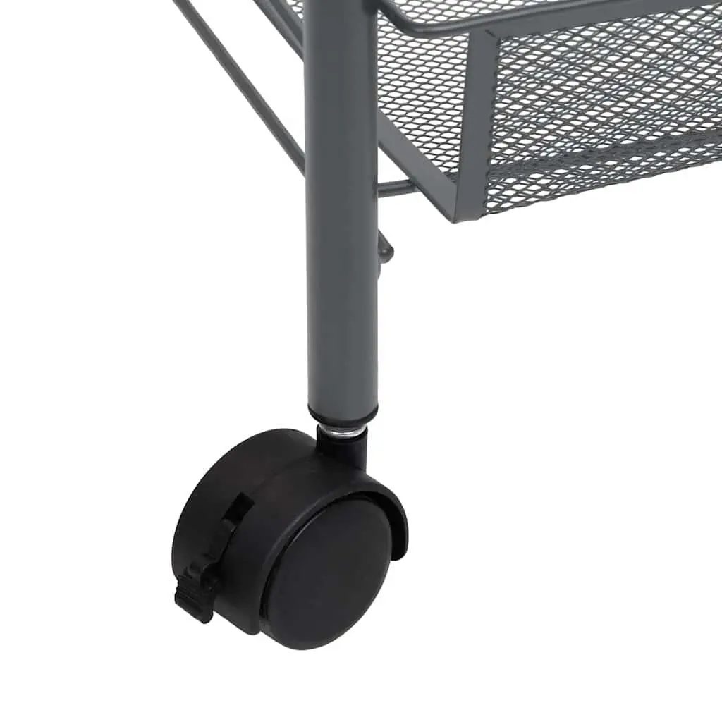 4-Tier Kitchen Trolley Grey Storage Cart Removable Mesh Baskets Iron Construction Wheels