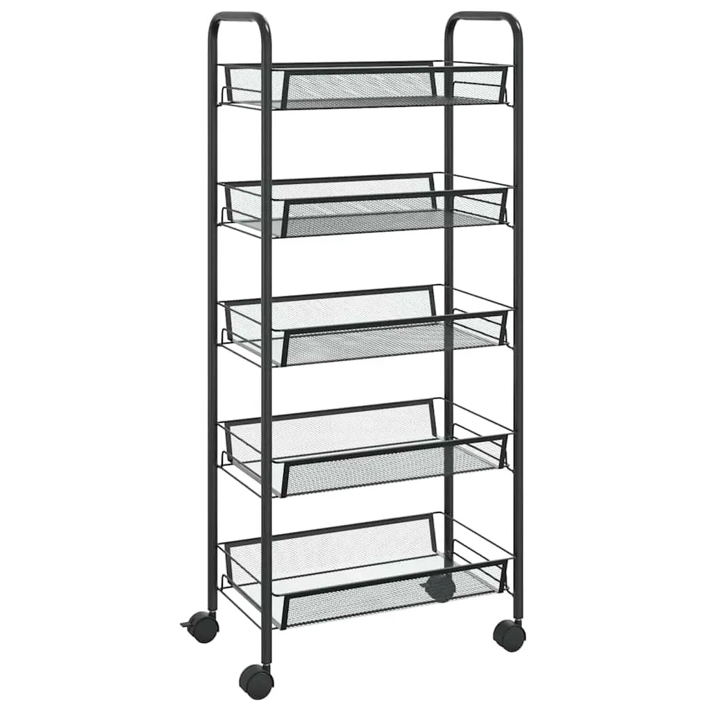 5-Tier Kitchen Trolley with Removable Black Mesh Baskets