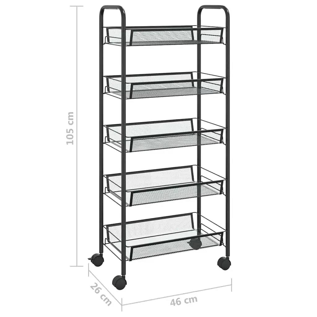 5-Tier Kitchen Trolley with Removable Black Mesh Baskets