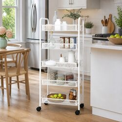 5-Tier Kitchen Trolley with Wheels and Mesh Baskets