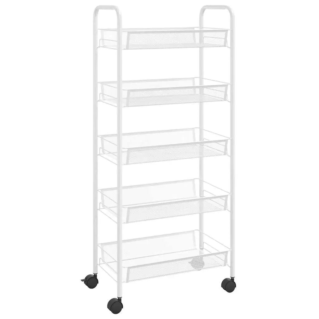 5-Tier Kitchen Trolley White Storage Cart Iron Removable Mesh Baskets Wheels