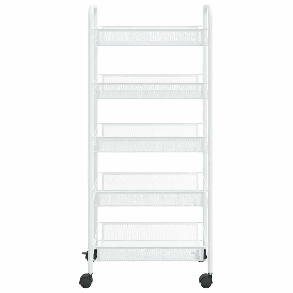 5-Tier Kitchen Trolley White Storage Cart Iron Removable Mesh Baskets Wheels
