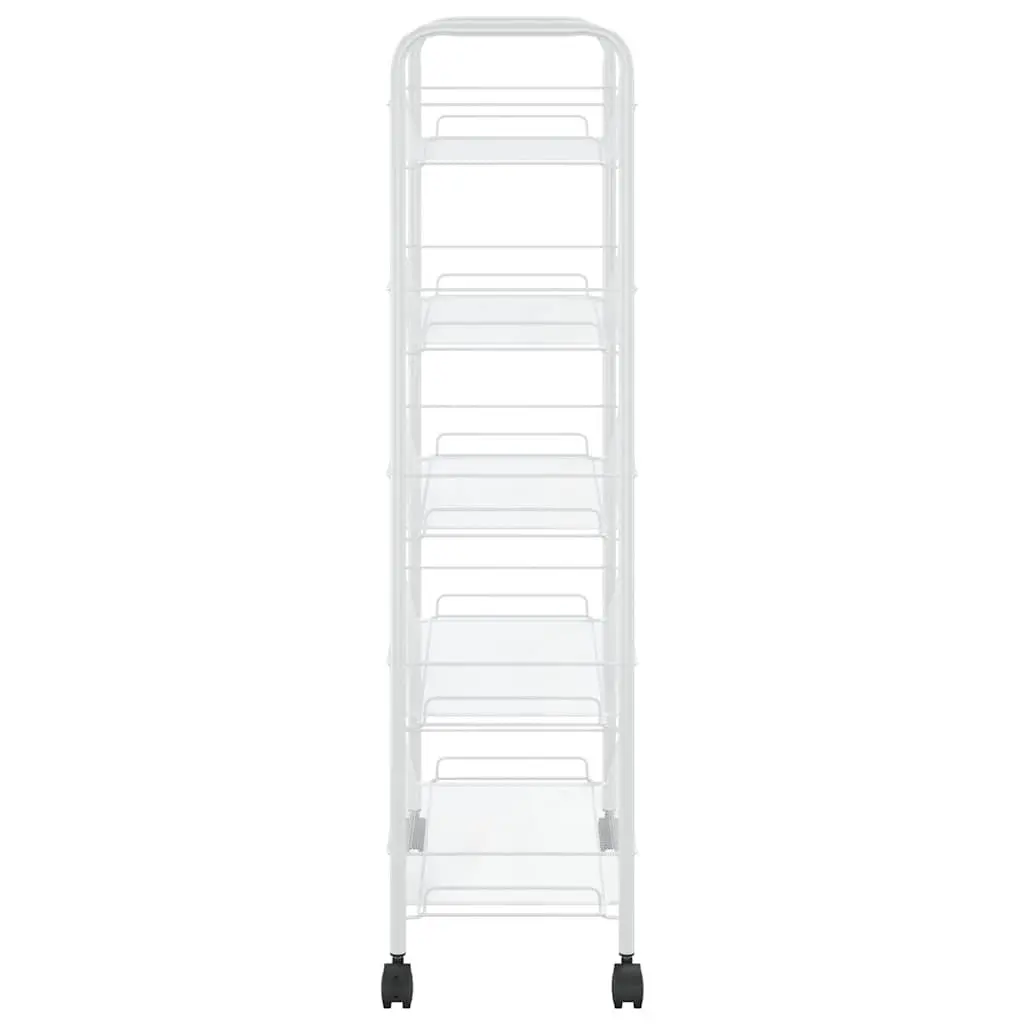 5-Tier Kitchen Trolley White Storage Cart Iron Removable Mesh Baskets Wheels