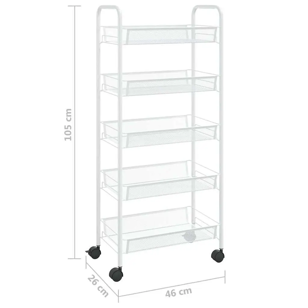 5-Tier Kitchen Trolley White Storage Cart Iron Removable Mesh Baskets Wheels