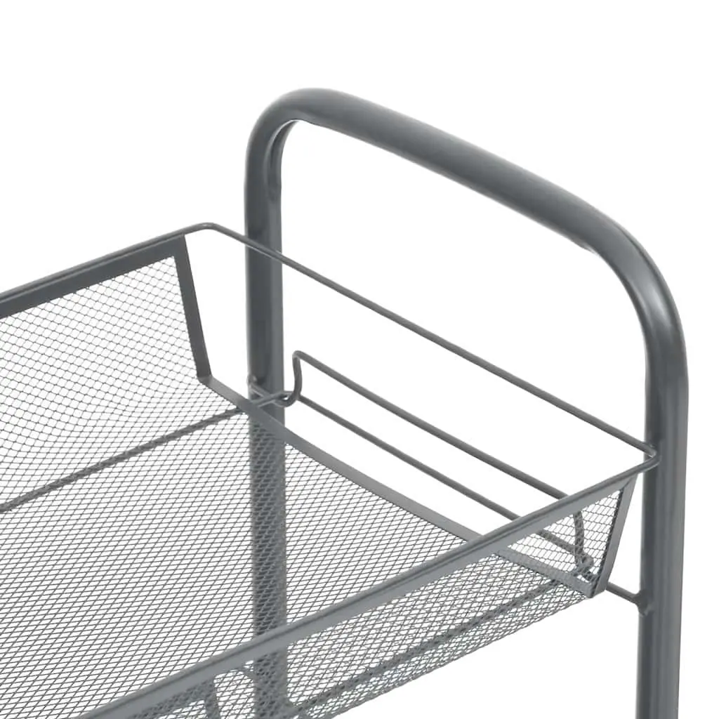 5-Tier Kitchen Trolley Grey Iron Storage Cart Organiser with Removable Baskets and Wheels