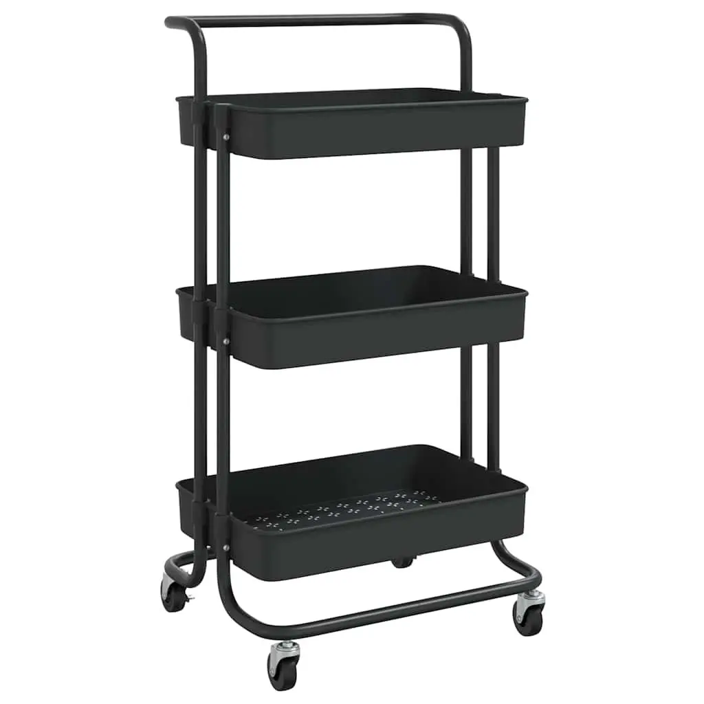 3-Tier Kitchen Trolley Organiser Storage Cart Black 42 x 35 x 85 cm ABS Plastic Iron Tubes