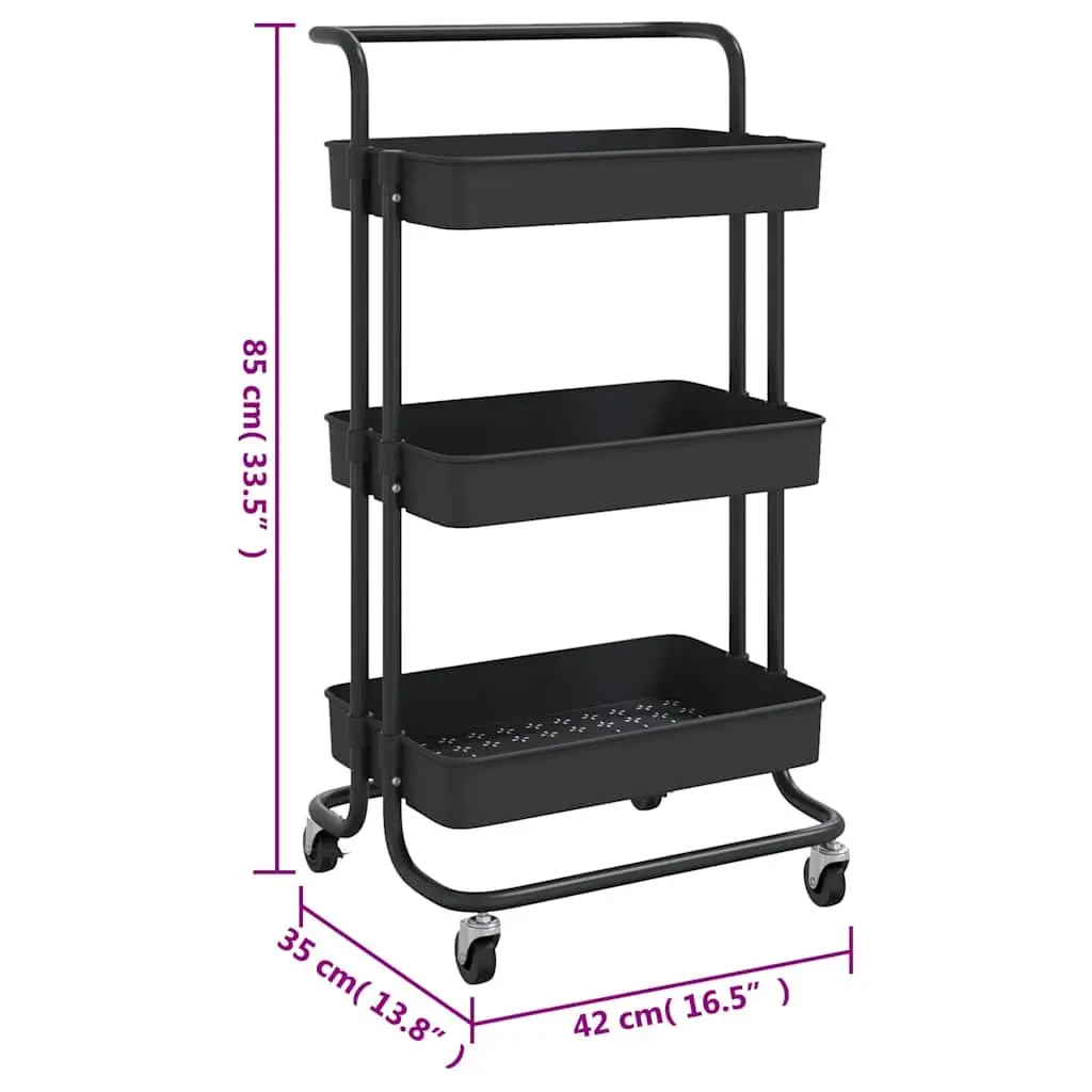 3-Tier Kitchen Trolley Organiser Storage Cart Black 42 x 35 x 85 cm ABS Plastic Iron Tubes
