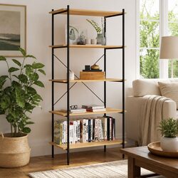Warm Black Oak 5-Tier Shelving Unit for Living Spaces