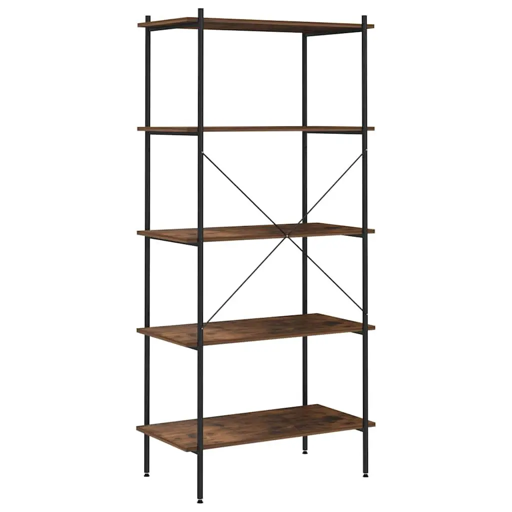 5-Tier Standing Shelving Unit Black Steel Frame Engineered Wood Shelves 80 x 40 x 163 cm