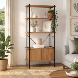 Warm 5-Tier Shelving Unit with Cabinet Storage