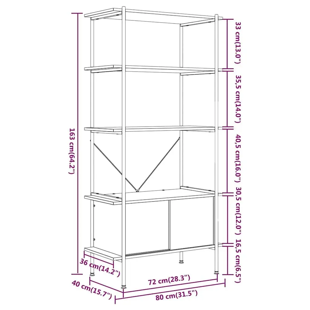 5-Tier Shelving Unit with Cabinet Storage Bookcase Standing Shelf 80x40x163cm