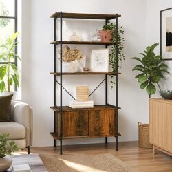 5-Tier Brown Shelving Unit with Cabinet for Storage