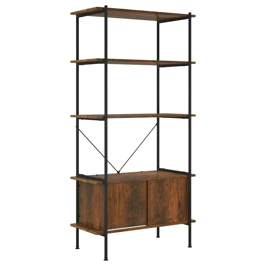 5-Tier Brown Shelving Unit with Cabinet for Storage