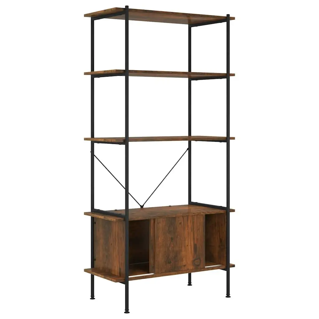 5-Tier Brown Shelving Unit with Cabinet for Storage