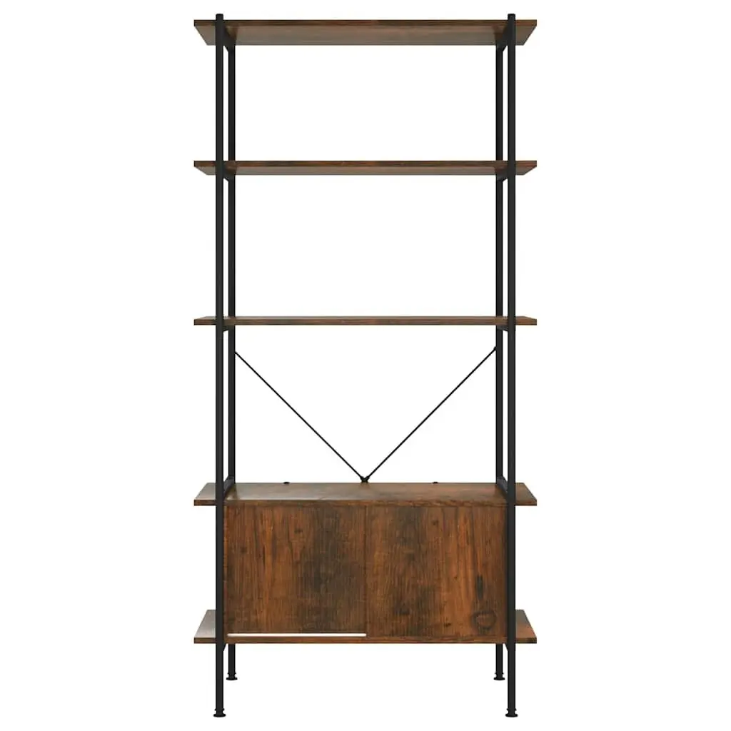5-Tier Brown Shelving Unit with Cabinet for Storage
