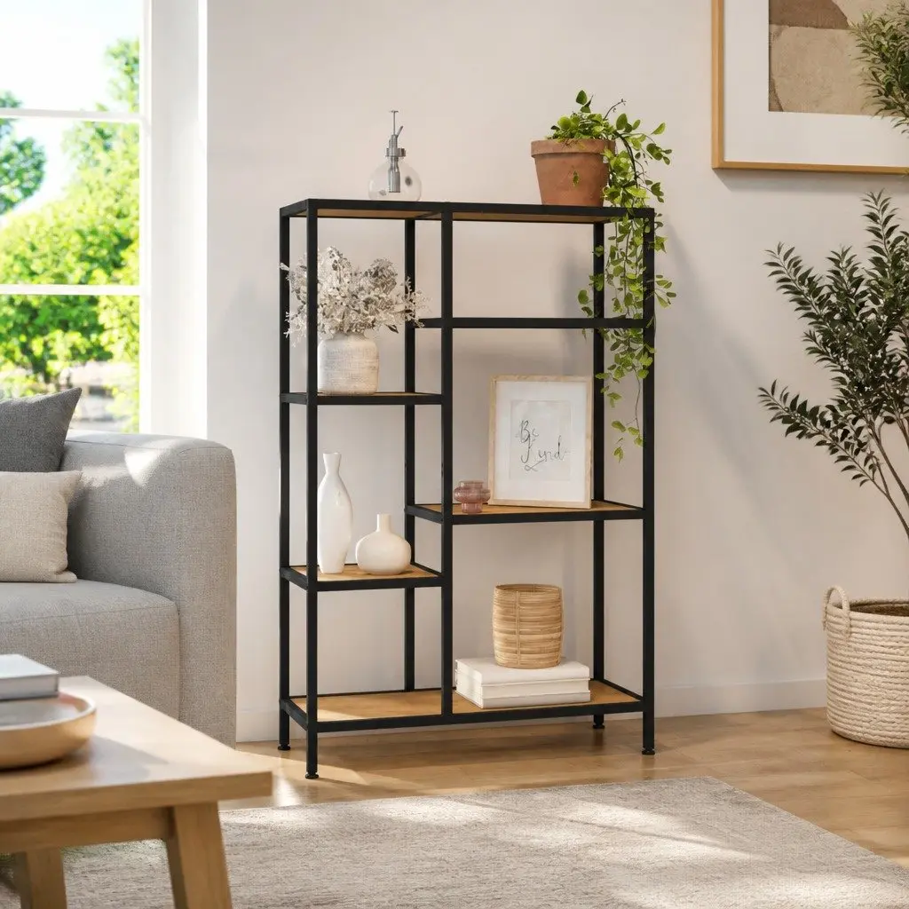 Brown Steel Frame Bookcase Shelving Unit 80x30x120 cm