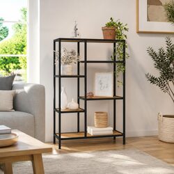 Brown Steel Frame Bookcase Shelving Unit 80x30x120 cm