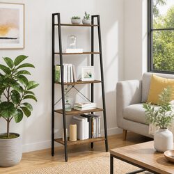 5-Tier Dark Brown and Black Storage Bookcase