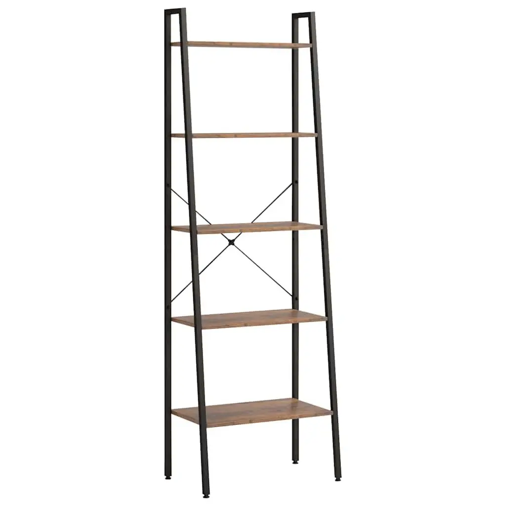 5-Tier Dark Brown and Black Storage Bookcase