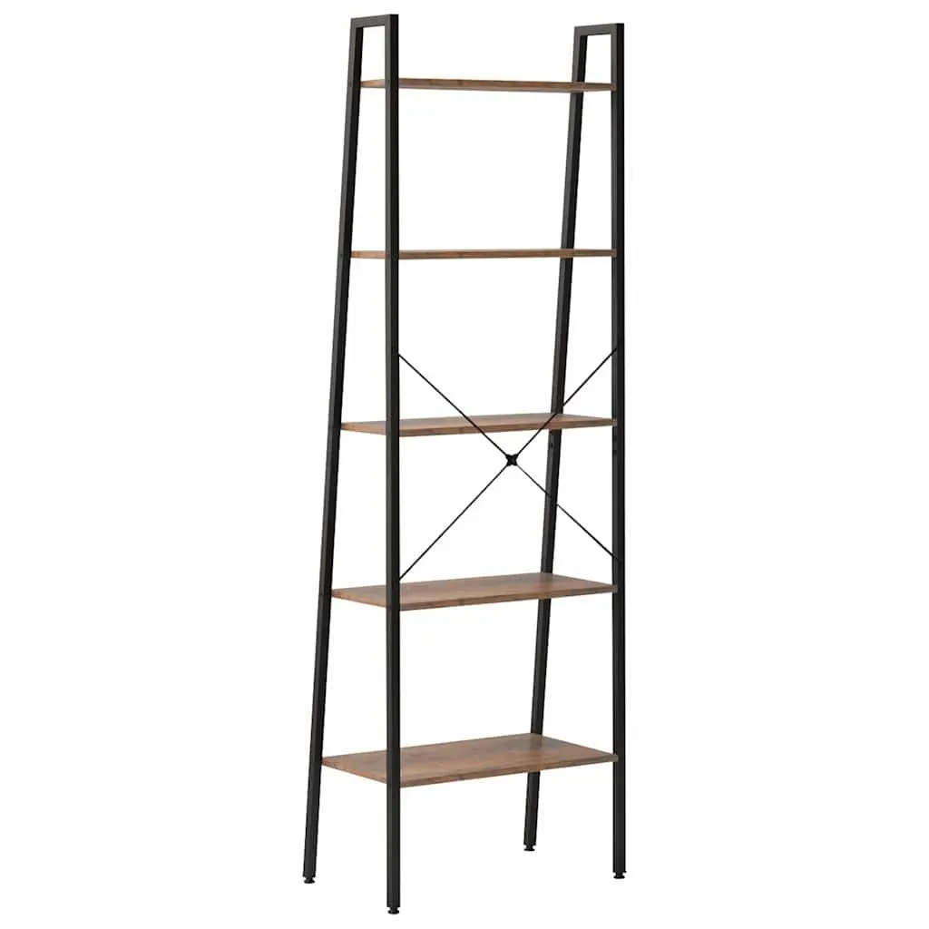 5-Tier Dark Brown and Black Storage Bookcase