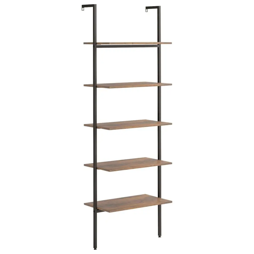 5 Tier Bookcase Dark Brown Black Steel Leaning Shelf Storage Unit for Home and Office