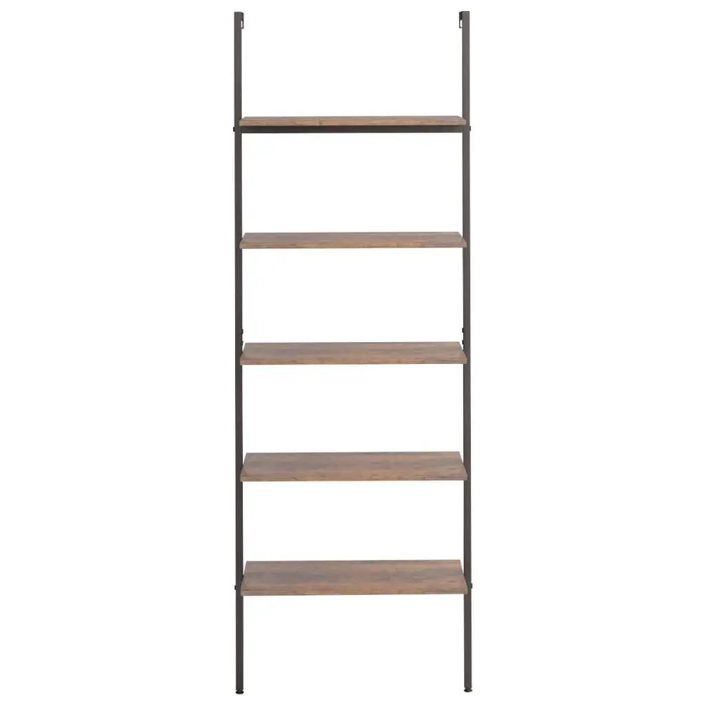 5 Tier Bookcase Dark Brown Black Steel Leaning Shelf Storage Unit for Home and Office