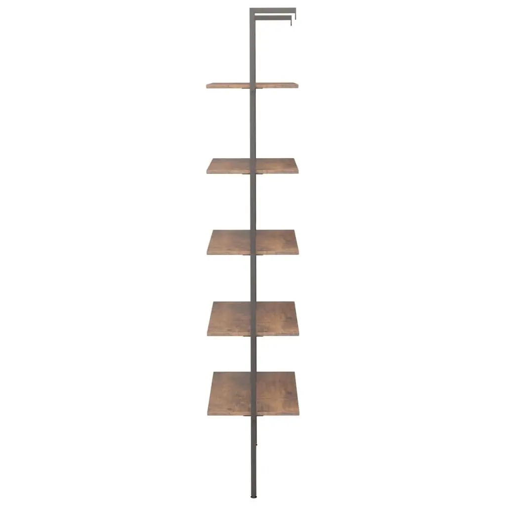5 Tier Bookcase Dark Brown Black Steel Leaning Shelf Storage Unit for Home and Office