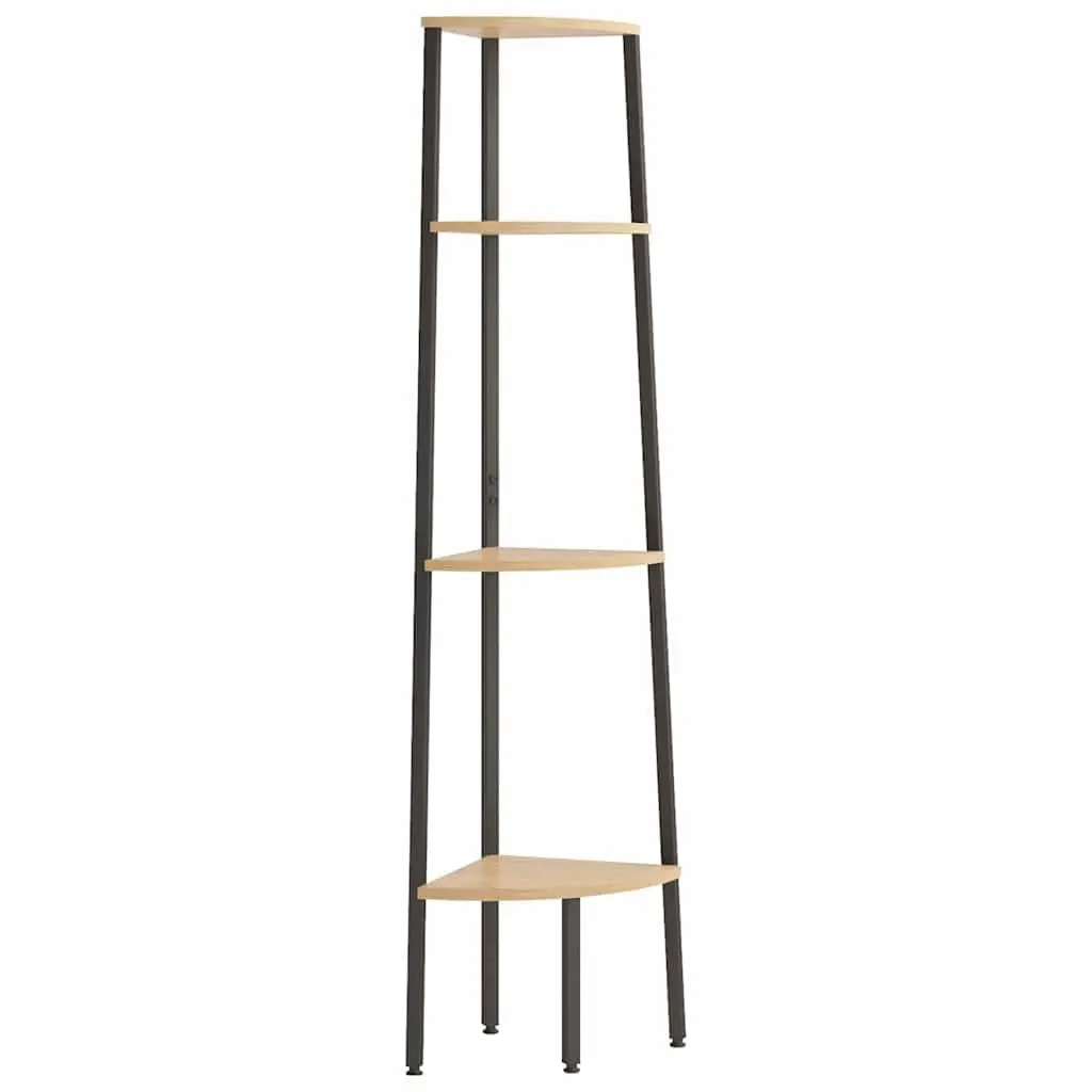 4-Tier Corner Shelf Unit Brown and Black Steel Frame Storage Bookcase