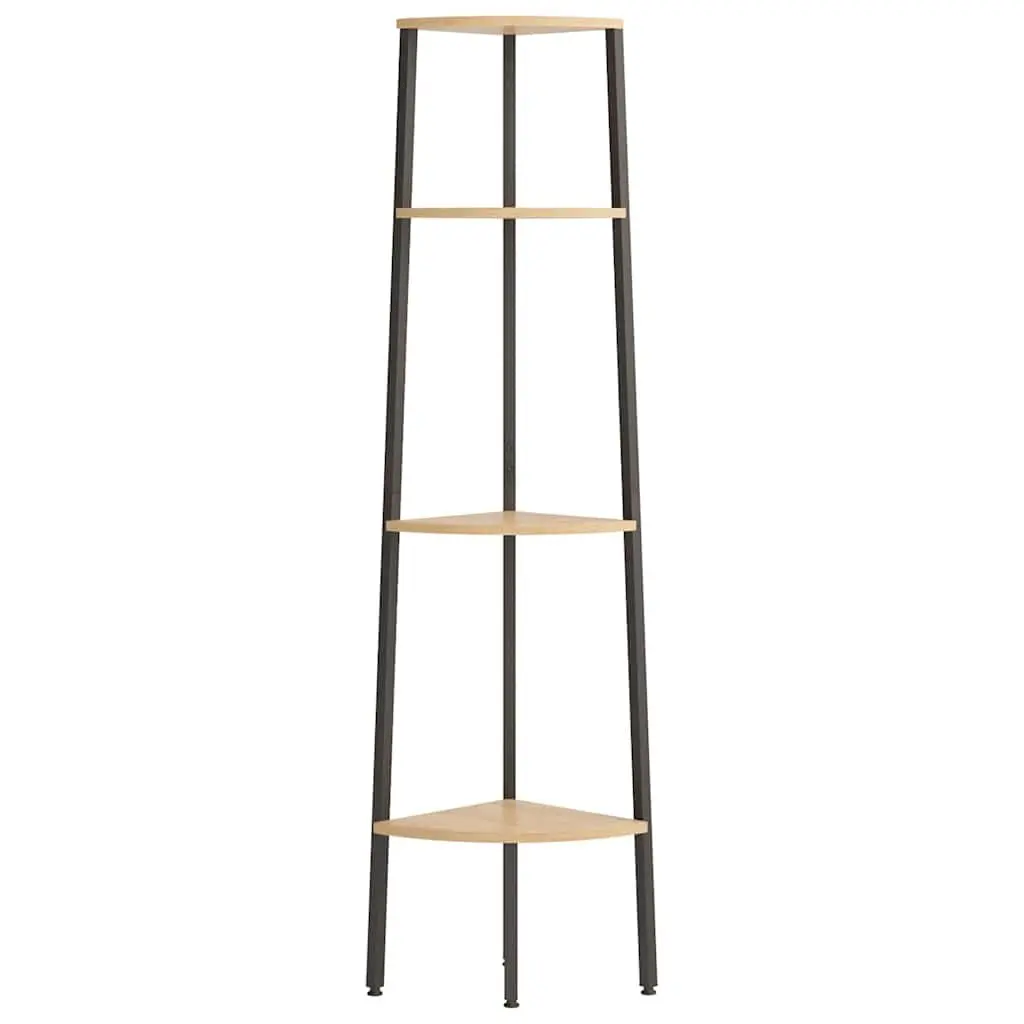 4-Tier Corner Shelf Unit Brown and Black Steel Frame Storage Bookcase