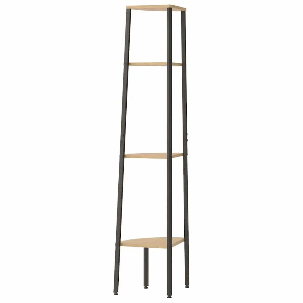 4-Tier Corner Shelf Unit Brown and Black Steel Frame Storage Bookcase