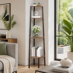 Dark Brown and Black 4-Tier Corner Shelf Bookcase