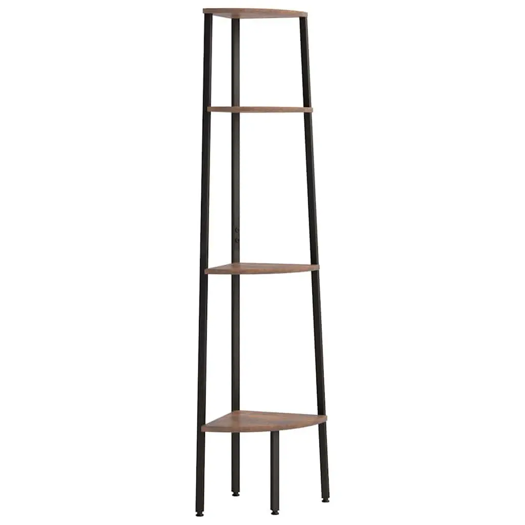 Corner Shelf 4-Tier Dark Brown Black 45.5x31.5x150cm Steel Storage Bookcase