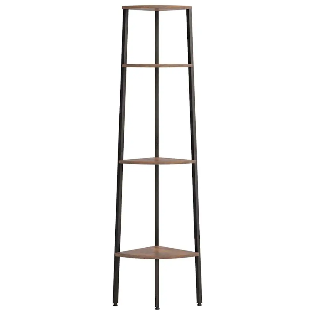 Corner Shelf 4-Tier Dark Brown Black 45.5x31.5x150cm Steel Storage Bookcase