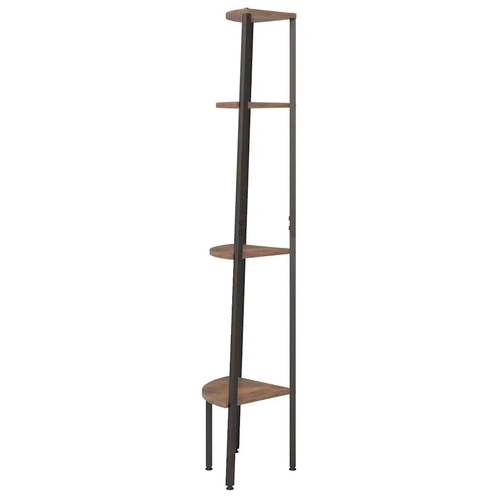 Corner Shelf 4-Tier Dark Brown Black 45.5x31.5x150cm Steel Storage Bookcase