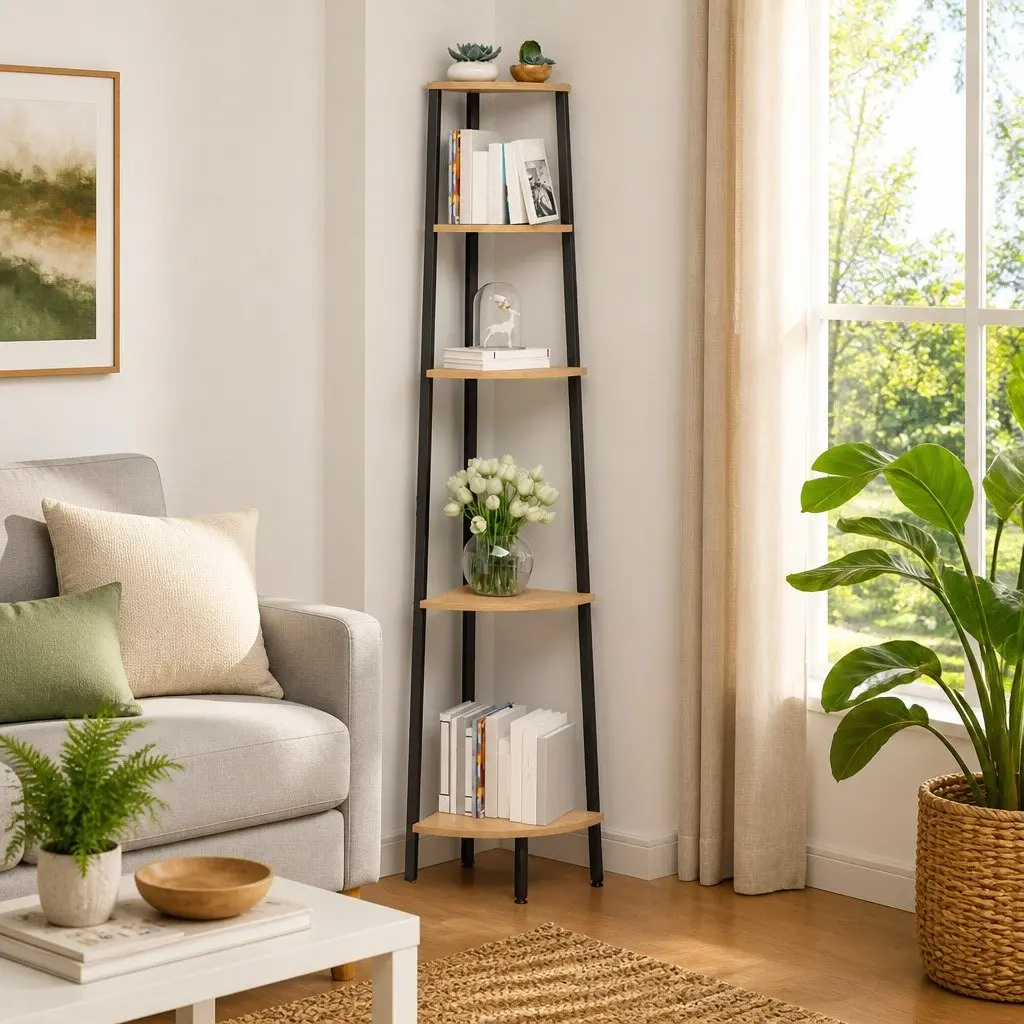 5-Tier Corner Shelf in Brown and Black