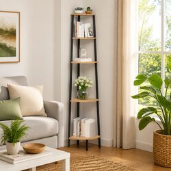 5-Tier Corner Shelf in Brown and Black