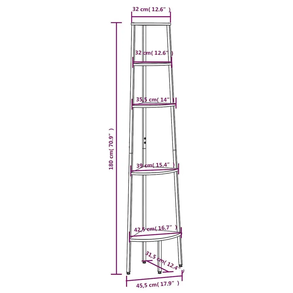 5-Tier Corner Shelf in Brown and Black