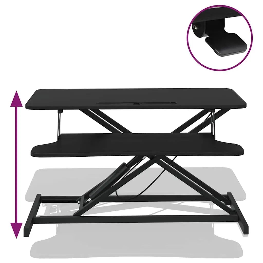 Adjustable Height Workstation Desk 90x40cm Steel Frame Black Office Standing