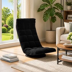 Black Velvet Swivel Floor Chair with 5-Angle Adjustment