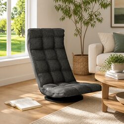 Comfortable Grey Fabric Swivel Floor Chair