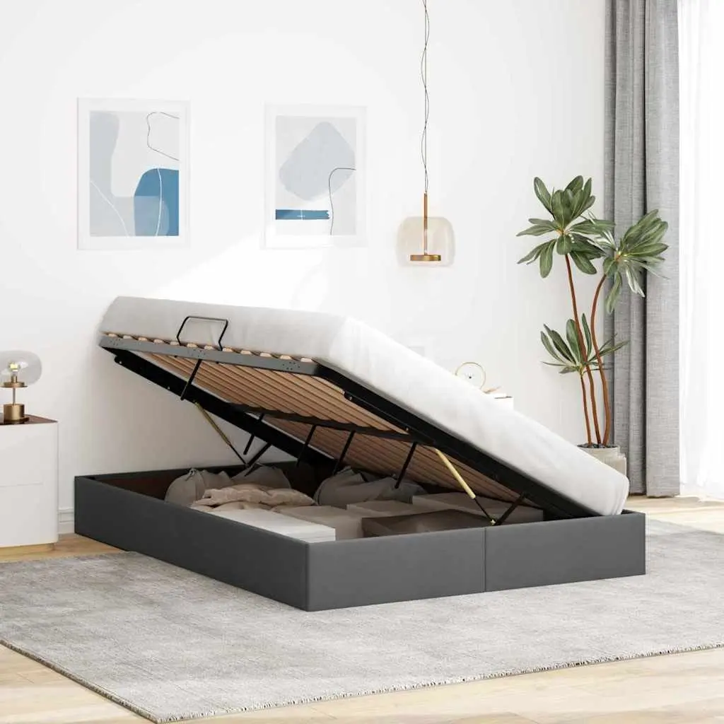 Storage Bed Grey Fabric 137x190cm Hydraulic Lift Modern Furniture Frame